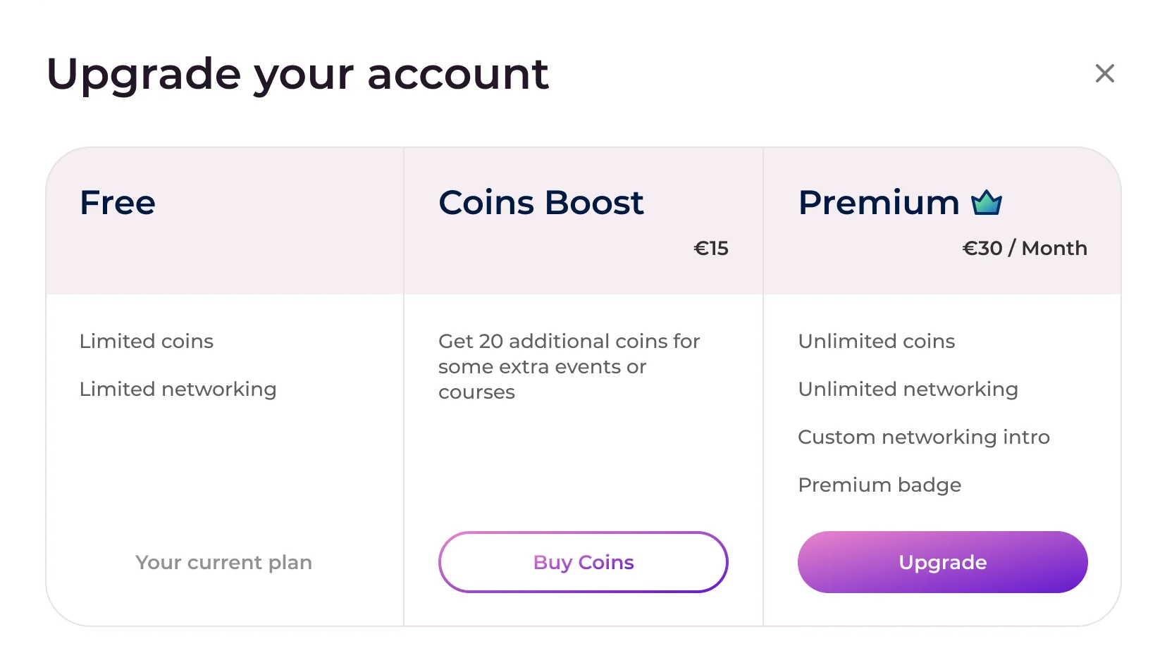 upgrade modal